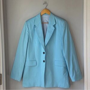 FRAME Sky Blue Oversized Poplin Blazer Jacket